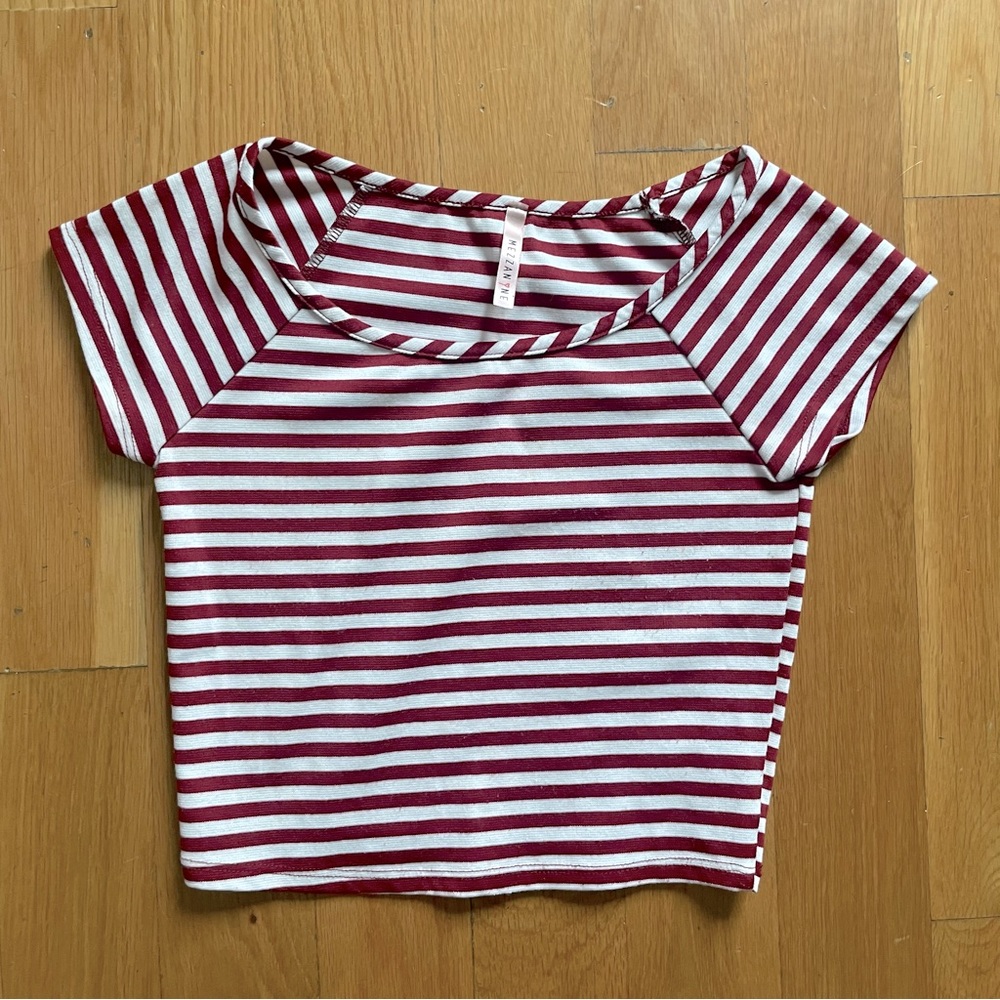 Mezzanine Crop Top Striped Maroon & White